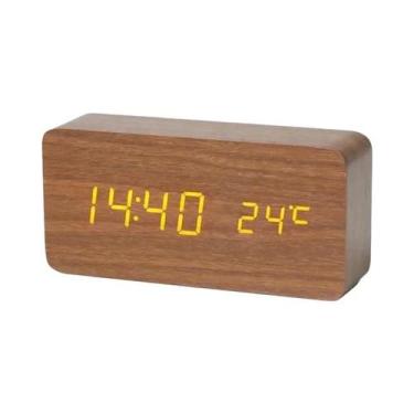 Imagem de Relógio Despertador Digital LED De Madeira Com Display De Temperatura 