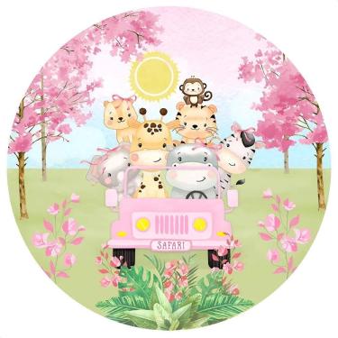 Imagem de Painel Redondo Sublimado 1,5M Festa Tecido Elá - Safari Rosa