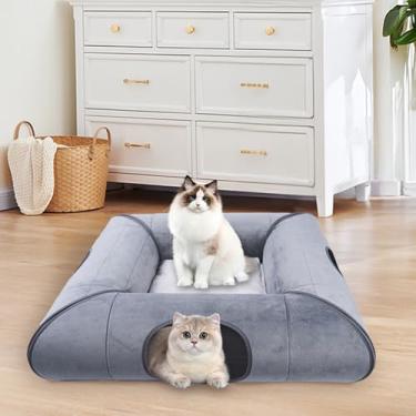 Imagem de Moysoon Cama caverna interna para gatos, resistente e resistente a arranhões, cama removível para túnel para gatos com almofada macia removível, adequada para gatos pequenos a médios (cinza)-1
