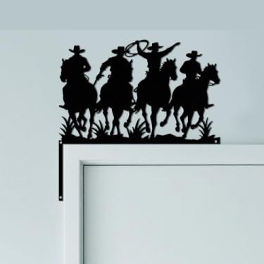 Imagem de CUTHOLLOW Decoração de arte de parede de letreiro de porta de cowboy, 25 cm x 24,9 cm de metal exclusivo pendurado acima da moldura da porta do canto para porta da frente da casa de banho entrada