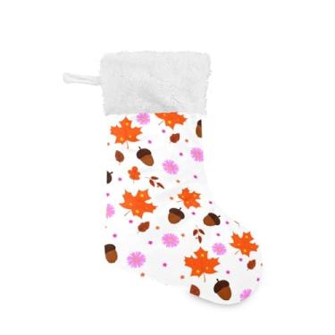 Imagem de Wassud Meia de Natal fofa com punho branco folhas de bordo laranja 45,7 cm grande para decoração de lareira de lareira 1 pacote