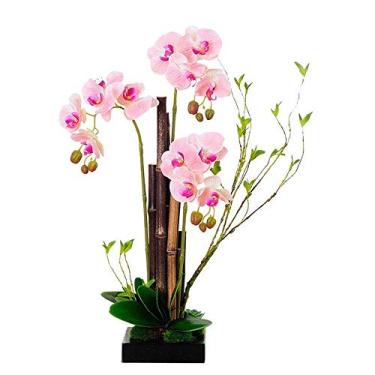 Imagem de LMJYU Orquídea Bonsai Flores artificiais com imitação de porcelana vasos de flores Phalaenopsis arranjos de flores falsas para decoração de casa