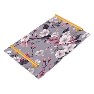 Imagem de Wassud Bandeja de banheiro de flor violeta com alças organizador de perfume de joias de acrílico para banheiro, quarto, cozinha, balcão de 30 x 20 cm