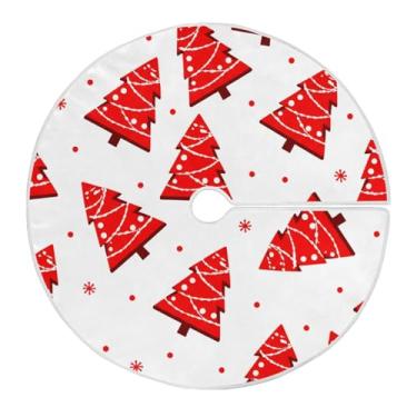 Imagem de Wassud Saia para árvore de Natal vermelha, decoração de árvore de Natal, enfeites de Natal, tapete de árvore pequena para decoração de festa de ano novo, 91 cm