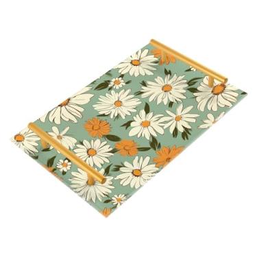 Imagem de Wassud Bandeja de banheiro de margaridas amarelas e brancas com alças, organizador de perfume de joias de acrílico para banheiro, quarto, cozinha, balcão de 30 x 20 cm