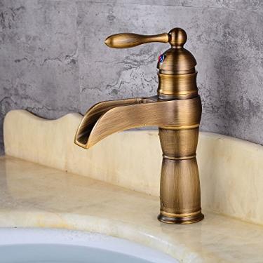 Imagem de Torneira de cachoeira misturadores de lavatório de banheiro torneira de banho retrô, torneira de alavanca única cobre sobre o balcão bacia presença de água fria e quente, nostalgia misturador de