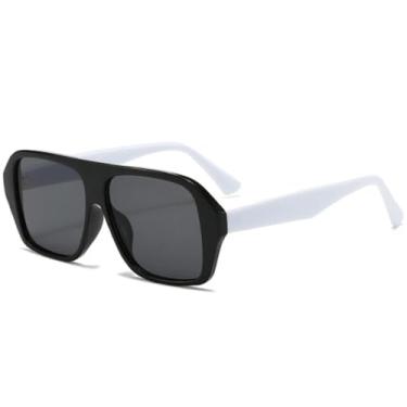 Imagem de Óculos de sol quadrados com armação grande e clássica, óculos de sol para mulheres e homens, moda para dirigir e viajar, UV400 (branco e cinza)