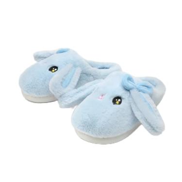 Imagem de Pantufas de coelho para mulheres e homens, laço de animal fofo, fofo, confortável, de desenho animado, feminino, almofada de coelho engraçada, nuvem, casa, quarto, casa, sapatos femininos, Azul, 13-14