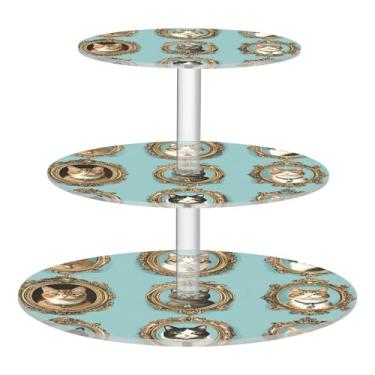 Imagem de CEBUGI Suporte de cupcake de 3 níveis para gatos, suporte redondo para bolos, torre, bandeja de servir em camadas de acrílico para chá, chá de bebê, casamento e mais
