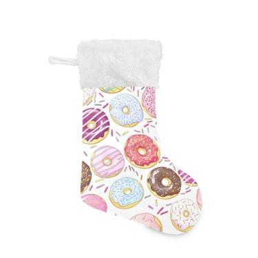 Imagem de xigua Meia de Natal de Donuts Colorida Personalizada Grande Doces Presente Pendurado Meias de Natal Decoração para Festas de Férias em Família Decoração Lareira