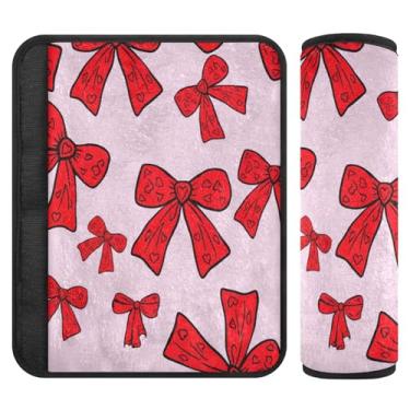 Imagem de Burbuja Capa para cinto de segurança de carro Red Bows, macio, confortável, protetor de cinto de segurança para alça de ombro de assento, 1 par pequeno