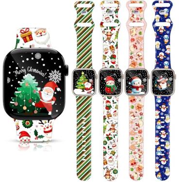 Imagem de Pacote com 4 pulseiras de relógio de Natal para Apple Watch série 38/40/41/42/44/45/46/49 mm, mylooverleo com tema natalino, boneco de neve para Apple Watch série ultra/1/2/3/4/5/6/7/8/9/10/SE