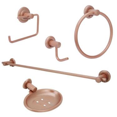 Imagem de Kit Acessórios Para Banheiro 100% Metal Rose 5 Peças - Modelar