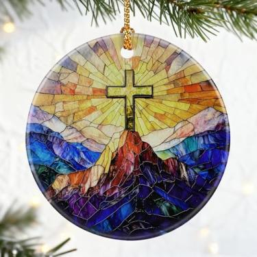 Imagem de Enfeite de cruz cristã, enfeites de Natal, decorações de Natal | Decoração de Natal cristã, decoração de casa de Jesus, presentes de cruz de fé de Páscoa, presentes religiosos, troca de presentes e