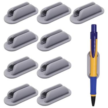 Imagem de SWZHAI Pacote com 10 porta-lápis adesivos para mesa, suporte de caneta de silicone para prancheta, suportes de caneta adesivos atualizados para paredes de mesa, escritório, sala de aula (cinza)