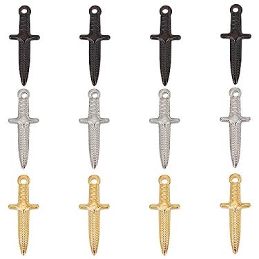 Imagem de UNICRAFTALE Pingentes de espada de 3 cores de 24 mm de aço inoxidável, 12 peças, berloques de punhal, hipoalergênicos, punk, espadas, pingentes de pulseiras de metal para fazer joias DIY