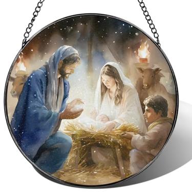 Imagem de Captador de sol de vitral, enfeite de apanhador de sol para presépio; pendurado na janela de vitral, enfeite de Natal, decoração de casa cristã, decoração de presépio; presentes cristãos, presentes