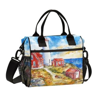 Imagem de ODAWA Lancheira azul farol grande isolada para trabalho adulto lancheira com suporte de copo para piquenique