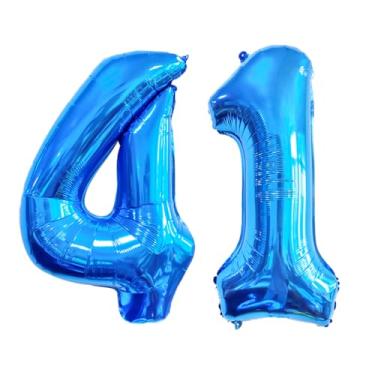 Imagem de GFIURNJVVBJH Balão de alumínio com 41 números, número 81 cm, balão gigante para decoração de festa de aniversário de 41 anos, casamento, formatura, celebração, festa, azul, 41