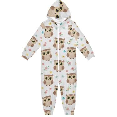 Imagem de Lindo macacão branco de corujas de desenho animado para crianças, meninas, meninos, 4 anos, Corujas fofas de desenho animado branco, 9-11 Years