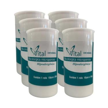Imagem de Fita Microporosa Hipoalérgica Branca 10cm x 10m - Kit com 6 Unidades