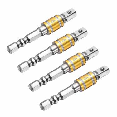 Imagem de HARFINGTON Conjunto de extensão de adaptador de soquete de chave de impacto, 4 peças, unidade quadrada de 1/10.2 cm, adaptador de haste hexagonal brilhante para chaves de fenda, prata - amarelo