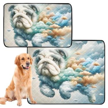 Imagem de Almofadas laváveis para xixi fofas com nuvens de buldogue e cachorro, à prova d'água, antiderrapante, reutilizável para animais de estimação, absorventes para filhotes, almofadas de penico, médio +