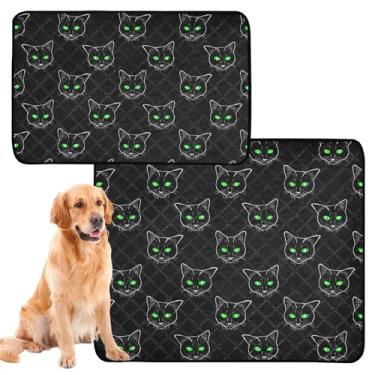 Imagem de TSENQUE Almofadas de xixi laváveis para cães de estimação, gatos pretos, verdes brilhantes, engraçados, animais de estimação para gatos, tapete de caixa de cachorro fofo, impermeável, absorvente para