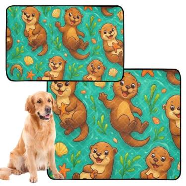 Imagem de Cute Otters Almofada de xixi lavável para animais de estimação reutilizável para animais de estimação e gatos, tapete de caixa de cachorro fofo, impermeável, absorvente, médio + grande, conjunto de 2