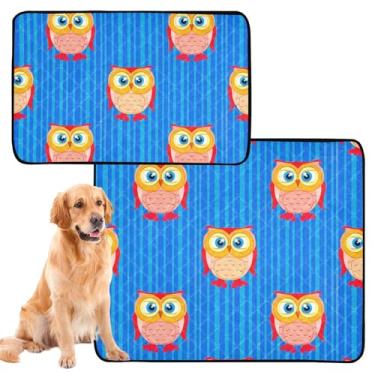Imagem de TSENQUE Almofadas de xixi laváveis azuis com listras de coruja fofas para cães pequenos para animais de estimação, gatos, absorventes para treinamento de penico, à prova d'água, tapete de cercadinho