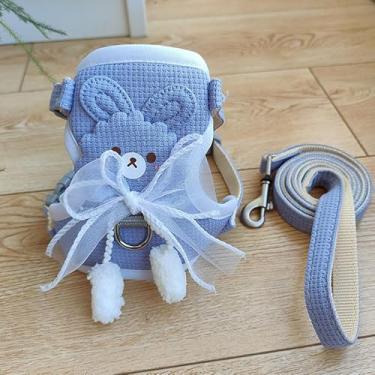 Imagem de Peitoral Fofo com Guia Ajustável para Coelho, Cão e Gato – Confortável e Seguro(Azul,P)