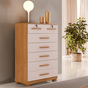 Imagem de Cômoda 7 Gavetas com Pés New Barcelona Benetil - Cinamomo/Off Arena