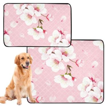 Imagem de Almofadas de xixi de flores de cerejeira rosa brancas laváveis e reutilizáveis para gatos de estimação tapete impermeável para gaiola de cachorro tapetes de parto absorventes fofos, médio + grande