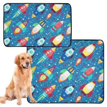Imagem de TSENQUE Almofadas de xixi, lavável, impermeável, antiderrapante, colorido, foguete, espaço, azul, reutilizável, para animais de estimação, almofadas absorventes para cães, pacote com 3 unidades