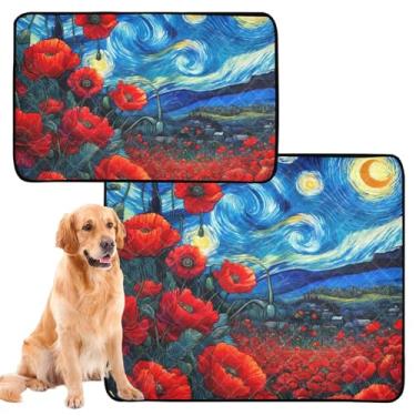 Imagem de Tapetes laváveis para cães de estimação, flores de papoula, noite estrelada, reutilizáveis para animais de estimação, à prova d'água, cercadinho para cachorros, treinamento, à prova de vazamento