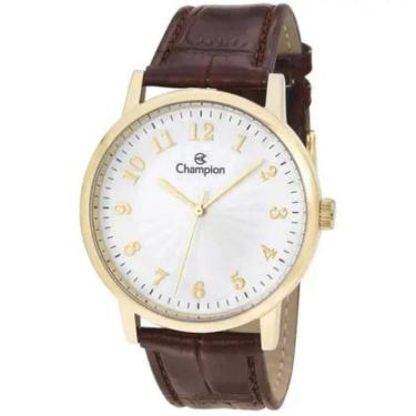 Imagem de Relogio Champion masculino dourado couro marrom CN20560S