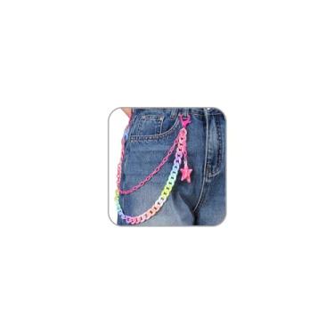 Imagem de LKingel Correntes para calças masculinas e femininas punk estrela lua coração estrela do mar corrente hip hop rock bolso corrente moda jeans em camadas para homens, Adjustable, liga metálica, Sem