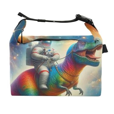 Imagem de TSENQUE Lancheira feminina com nebulosa arco-íris Astronaut t Rex reutilizável lancheira para trabalho linda bolsa térmica floral isolada para o trabalho