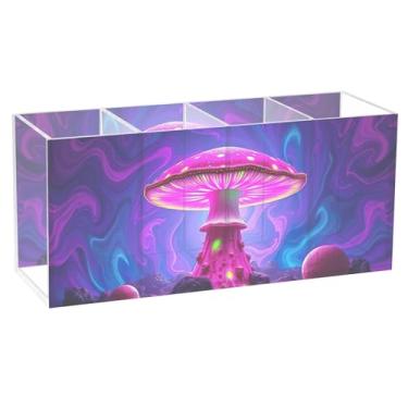 Imagem de TSENQUE Porta-lápis personalizado de cogumelo psicodélico colorido para mesa, fofo, acrílico, artesanato, maquiagem, porta-pincéis, copo decorativo, material de escritório, decoração