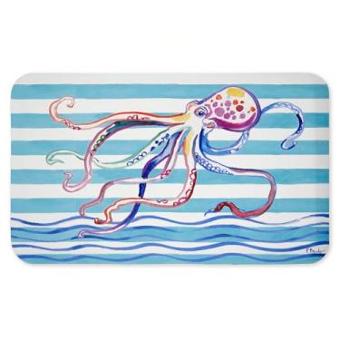 Imagem de Tapete antifadiga com pincelada de polvo em listras, tapete ergonômico acolchoado para cozinha e pé com suporte antiderrapante, tapete confortável ecológico, design de Paul Brent, 76 cm x 45 cm