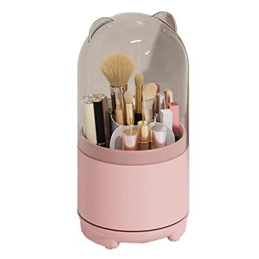 Imagem de GLOGLOW Recipiente de Armazenamento de Pincel de Maquiagem Caddy, Organizador Giratório de 360 ​​graus, Plástico, Grande Capacidade, Tampa Transparente à Prova de Poeira, Compartimentos Removíveis e