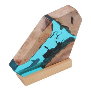 Imagem de Jiawu Lâmpada de Luz Noturna Mergulhadora de Resina Artesanal, Alimentada por USB para Decoração de Quarto de Escritório, Base de Madeira de Pinho