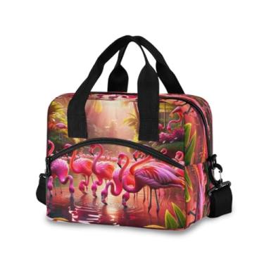 Imagem de Joisal Lancheira feminina reutilizável rosa choque flamingos tropicais impermeável grande lancheira