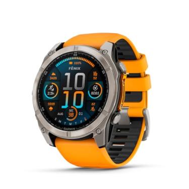 Imagem de Garmin fASCGnix® 8 – 51 mm, AMOLED, safira, smartwatch GPS multiesportivo premium, vida útil da bateria, classificação de mergulho, lanterna LED embutida, titânio com faixa laranja Spark/grafite