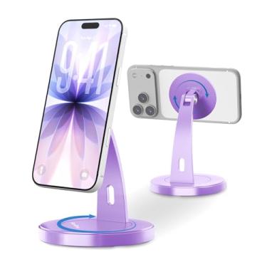 Imagem de Aoviho Suporte magnético para telefone, suporte de alumínio giratório de 360° com base antiderrapante, design elegante para trabalho, uso sem as mãos, compatível com iPhone 17 Pro Max 16-12 Series e