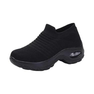 Imagem de Tênis Feminino Slip-On Plataforma De Malha Respirável Preto Primavera 