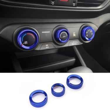 Imagem de JUIVEEL 3 peças alumínio ar condicionado botão botão capa A/C controle central botão botão proteção compatível com Kia Forte 2019-2024 K3 acessórios (azul)