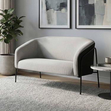 Imagem de Sofá Namoradeira Stella Industrial Alta Preta Sintético Pu Preto Linho D03 - D`rossi Cor Preto/linho Cinza