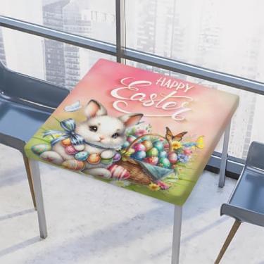 Imagem de hongjinglin Toalha de mesa quadrada para ambientes externos com borda elástica justa toalha de mesa de Páscoa limpa para decoração de cozinha e pátio interno externo para mesas de 86 x 86 cm Z (96)