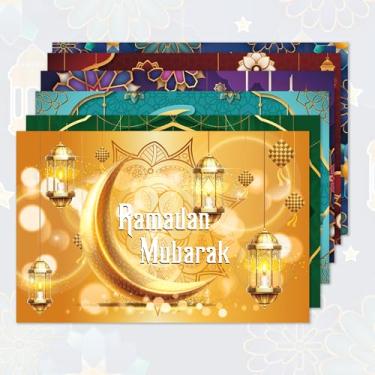 Imagem de Jogo americano de papel Ramadã descartável decorativo colorido tapetes de mesa seis estilos para Ramadã Mubarak Eid aniversário casamento jantar suprimentos decoração de mesa (pacote com 30)